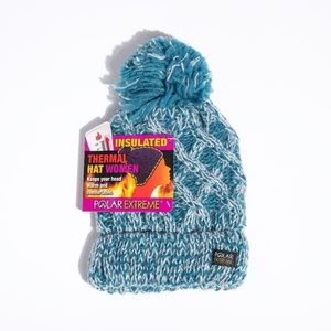 Polar Extreme Women Pom Pom Teal/White Thermal Beanie